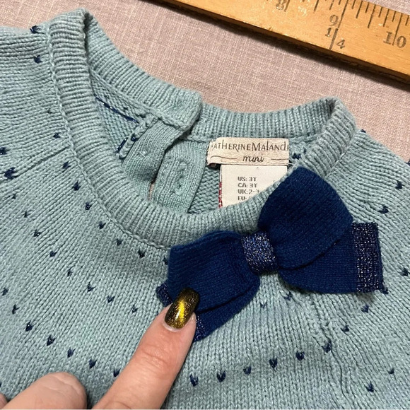 Catherine Malandrino Mini Girls Long Sleeve Knit Sweater Dress with bow Size 3T - Picture 2 of 8